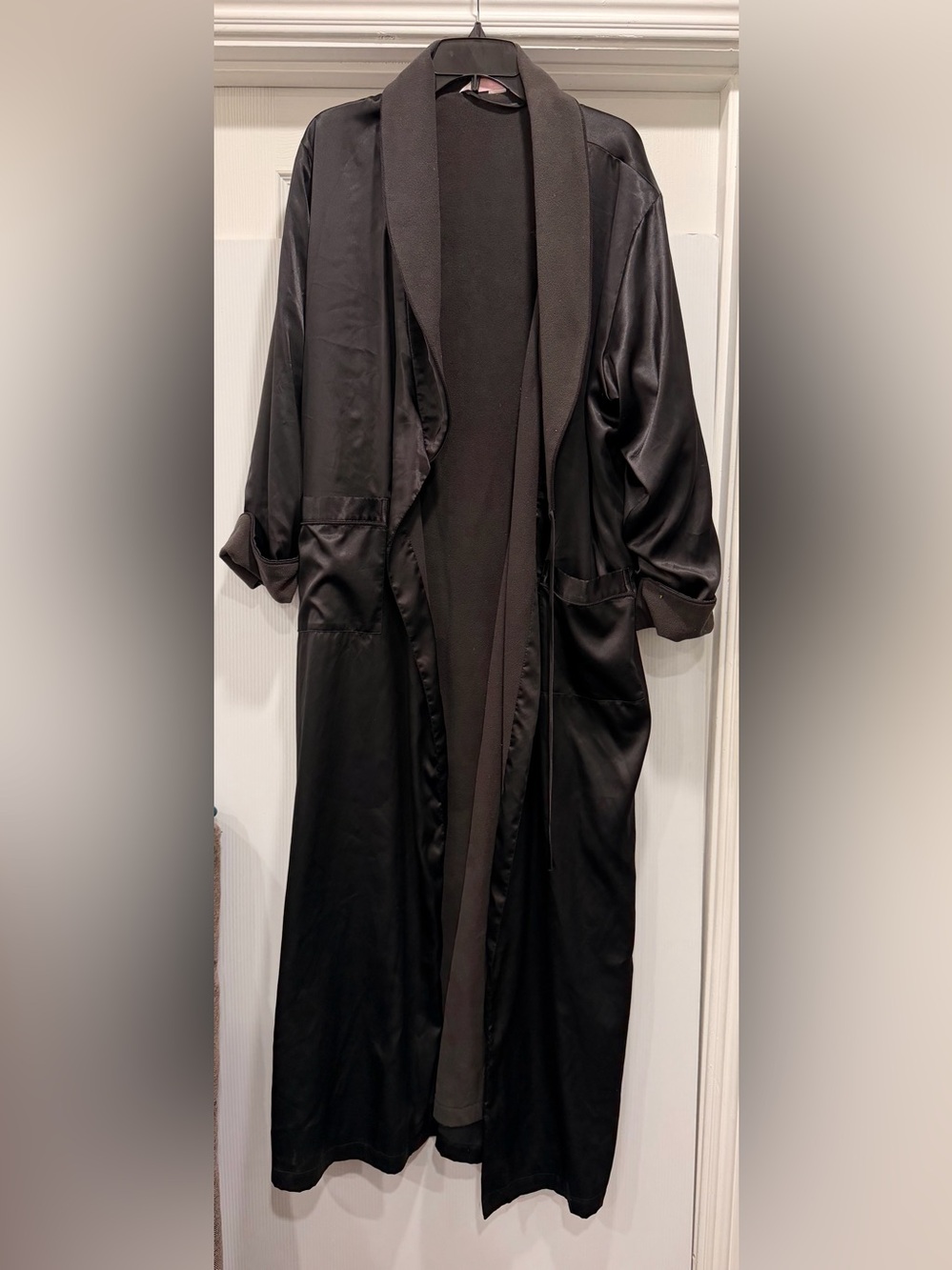 Victoria's Secret Black Satin Long Robe Coatigan